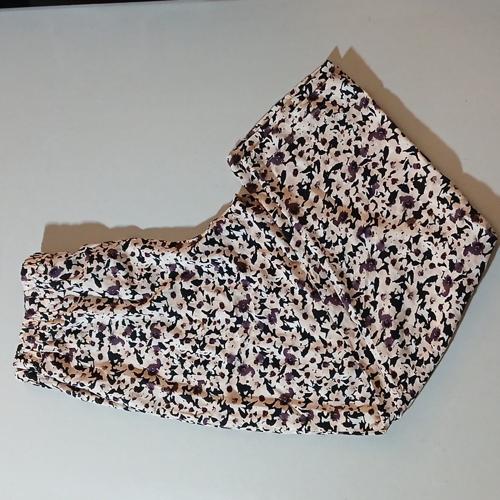 Primark Cream and Black Floral Pants, Size 10